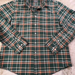 LL Bean Signature Green and Orange Plaid Men's Shirt